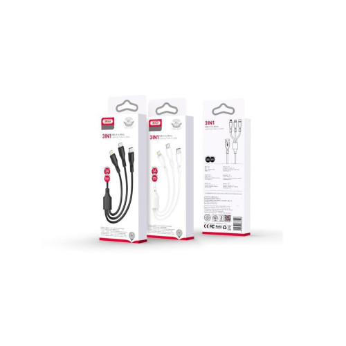 Дата кабель USB 2.0 AM to Lightning + Micro 5P + Type-C 1.0m 2.4A XO (CB-23U3) – XO (вид 1)