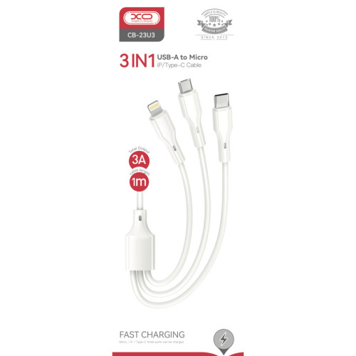 Дата кабель USB 2.0 AM to Lightning + Micro 5P + Type-C 1.0m 2.4A XO (CB-23U3) – XO (вид 2)
