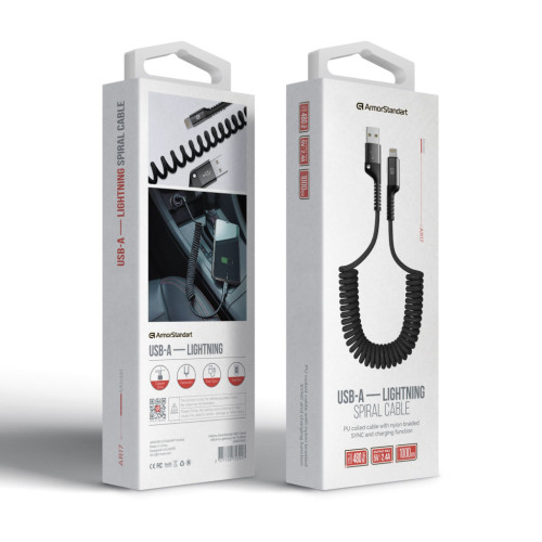 Дата кабель USB 2.0 AM to Lightning 1.0m Spiral 2.4A black Armorstandart (ARM75391) – Armorstandart (вид 2)