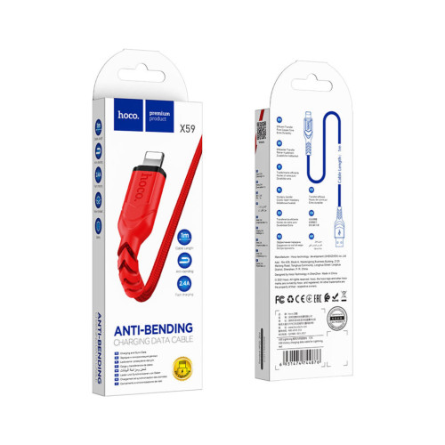 Дата кабель USB 2.0 AM to Lightning 1.0m 2.4A nylon X59 red HOCO (6931474744876) – HOCO (вид 2)