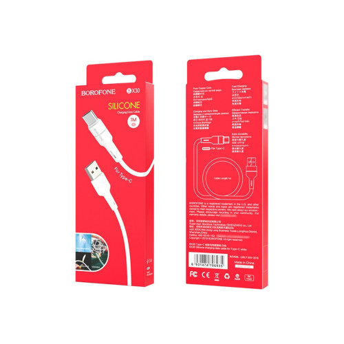 Дата кабель USB 2.0 AM to USB-C 1.0m 3A silicone BX30 white BOROFONE (6931474706935) – BOROFONE (вид 2)