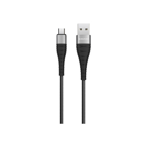Дата кабель USB 2.0 AM to Micro 5P 1.0m 2.4A nylon BX32 black BOROFONE (6931474710437) – BOROFONE