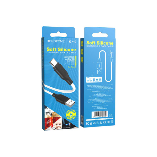 Дата кабель USB 2.0 AM to USB-C 1.0m 3A silicone BX42 white BOROFONE (6931474736772) – BOROFONE (вид 2)