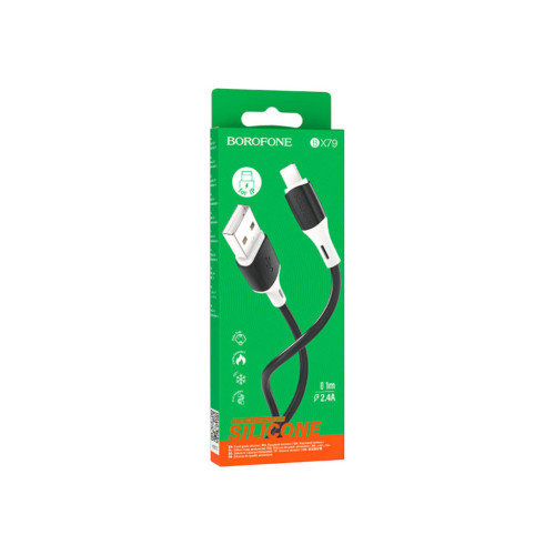 Дата кабель USB 2.0 AM to Lightning 1.0m 2.4A silicone BX79 black BOROFONE (6974443384741) – BOROFONE (вид 2)