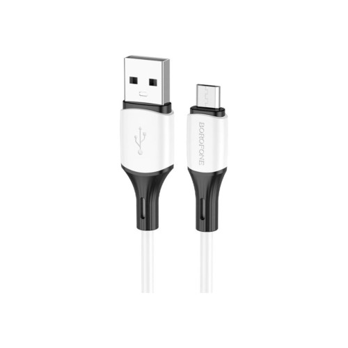 Дата кабель USB 2.0 AM to Micro 5P 1.0m 2.4A silicone BX79 white BOROFONE (6974443384772) – BOROFONE