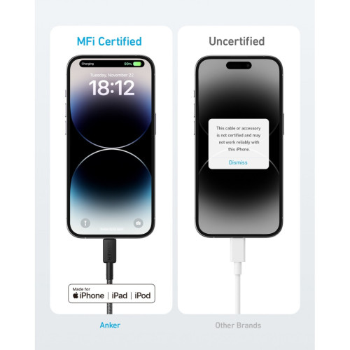 Дата кабель USB-C to Lightning 1.8m nylon 322 black Anker (A81B6G11) – Anker (вид 2)