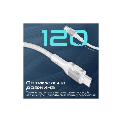 Дата кабель USB-C to USB-C 1.2m 60W PD FletchLink-CC grey Promate (fletchlink-cc.grey) – Promate (вид 2)