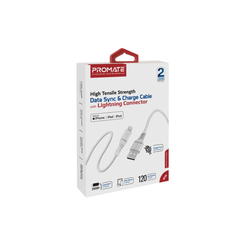 Дата кабель USB 2.0 AM to Lightning 1.2m 2.4A MFi PowerLine-Ai120 white Promate (powerline-ai120.white) – Promate (вид 1)