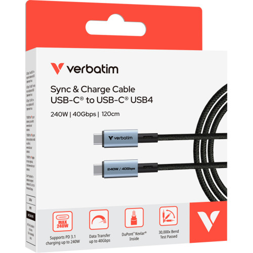 Дата кабель USB-C to USB-C 1.2m 240W black Verbatim (31847) – Verbatim (вид 2)