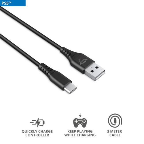 Дата кабель USB 2.0 AM to USB-C 3.0m GXT 226 for PS5 black Trust (24168_TRUST) – Trust (вид 1)