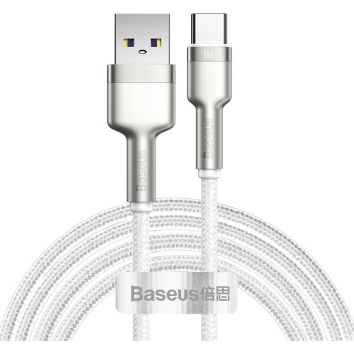 Дата кабель USB 3.1 AM to USB-C 2.0m 6.0A 66W Cafule Series Metal White Baseus (CAKF000202) – Baseus