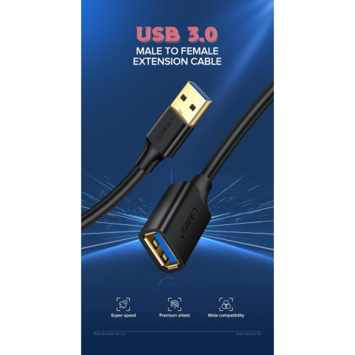 Дата кабель USB 3.0 AM/AF 2.0m US129 Black Ugreen (10373) – UGREEN (вид 1)