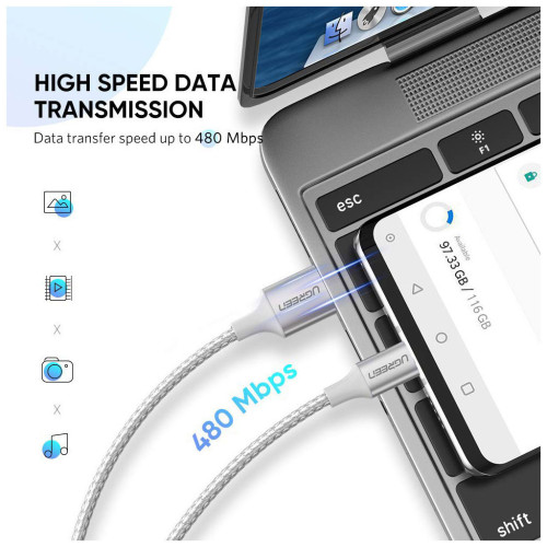 Дата кабель USB 2.0 AM to USB-C 1.5m 3.0A 18W US288 White Ugreen (60132) – UGREEN (вид 1)