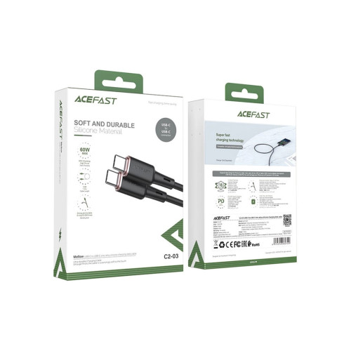 Дата кабель USB-C to USB-C 1.2m 3A 60W silicone C2-03 black Acefast (6974316280729) – Acefast (вид 2)