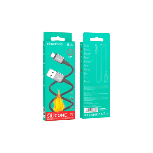 Дата кабель USB 2.0 AM to Micro 5P 1.0m silicone black BOROFONE (6974443386387) – BOROFONE (вид 2)