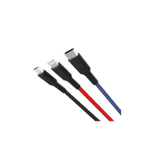 Дата кабель USB 2.0 AM to Lightning + Micro 5P + USB-C 1.2m black XO (XO-NB54-3in1) – XO (вид 1)