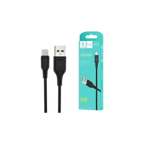 Дата кабель USB 2.0 AM to Micro 5P 1.0m 2.4A silicone black Denmen (DM-D01V-BK) – Denmen (вид 1)