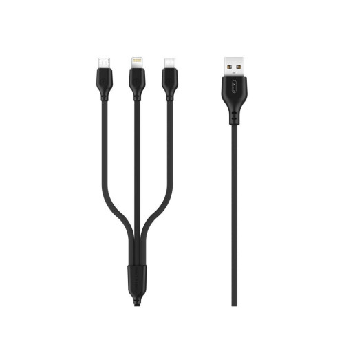 Дата кабель USB 2.0 AM to Lightning + Micro 5P + USB-C 1.0m 2.1A black XO (NB103-3in1-1-BK) – XO