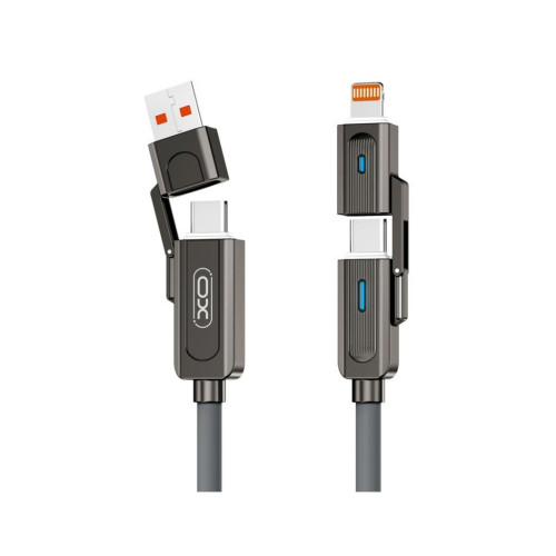 Дата кабель USB 2.0 AM to USB-C + USB 2.0 AM to Lightning 1.0m 60W gray XO (NB275_4-in-1_Gray) – XO