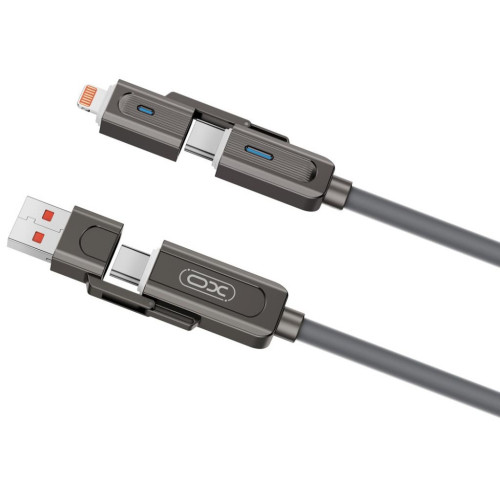 Дата кабель USB 2.0 AM to USB-C + USB 2.0 AM to Lightning 1.0m 60W gray XO (NB275_4-in-1_Gray) – XO (вид 1)