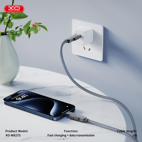 Дата кабель USB 2.0 AM to USB-C + USB 2.0 AM to Lightning 1.0m 60W gray XO (NB275_4-in-1_Gray) – XO (вид 2)