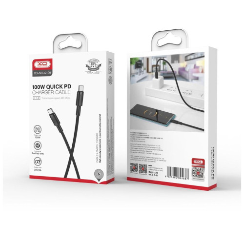 Дата кабель USB-C to USB-C 1.0m 100W braided black XO (NBQ199_С_Black) – XO (вид 2)