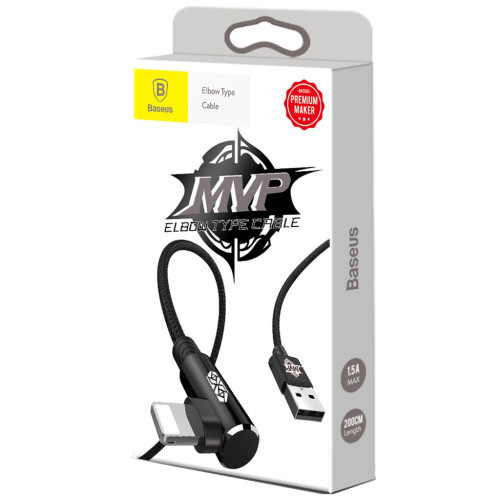 Дата кабель USB 2.0 AM to Lightning 2.0m 1.5A 90° corner black Baseus (CALMVP-A01) – Baseus (вид 2)