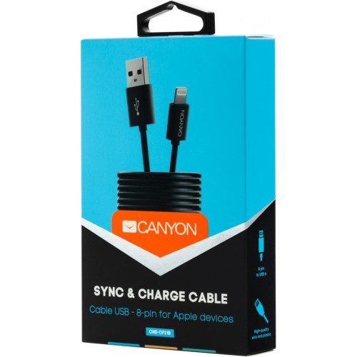 Дата кабель USB 2.0 AM to Lightning 1.0m Black Canyon (CNE-CFI1B) – CANYON (вид 1)