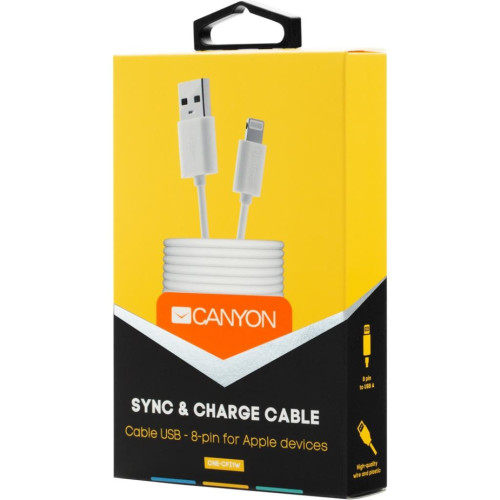 Дата кабель USB 2.0 AM to Lightning 1.0m White Canyon (CNE-CFI1W) – CANYON (вид 1)