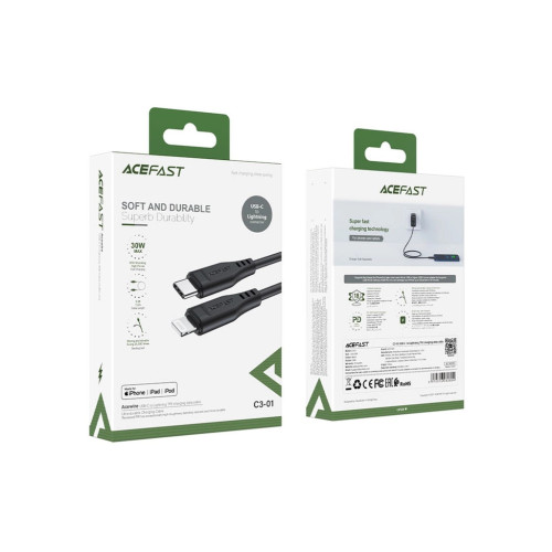 Дата кабель USB-C to Lightning 1.2m 3.0A TPE C3-01 Black Acefast (6974316280804) – Acefast (вид 2)