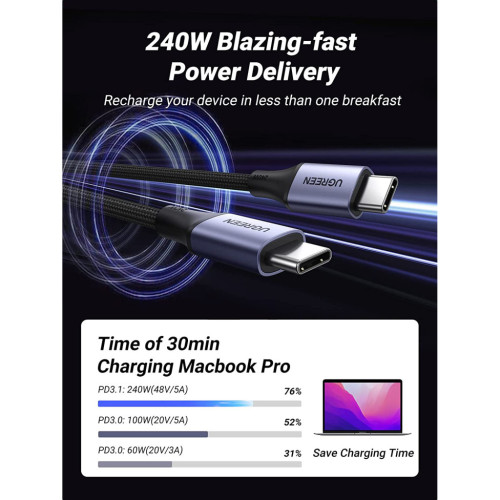 Дата кабель USB-C to USB-C 1.0m 240W US535 space gray Ugreen (15311) – UGREEN (вид 1)