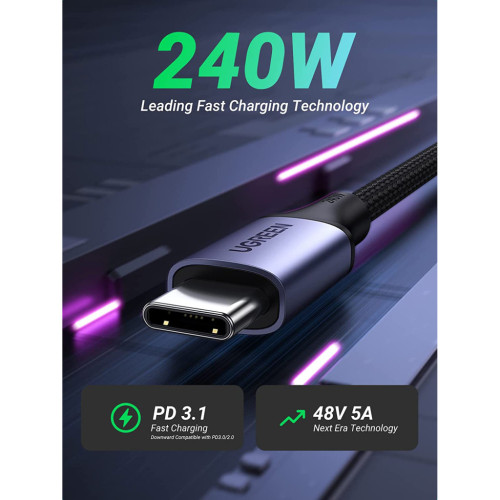 Дата кабель USB-C to USB-C 1.0m 240W US535 space gray Ugreen (15311) – UGREEN (вид 2)