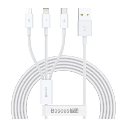 Дата кабель USB 2.0 AM to Lightning + Micro 5P + USB-C 1.5m 3.5A white Baseus (CAMLTYS-02) – Baseus