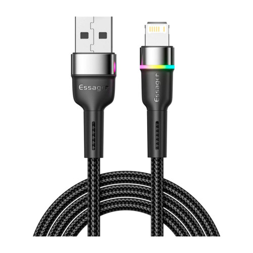 Дата кабель USB 2.0 AM to Lightning 2.0m 2.4A LED black Essager (EXCL-XCDA01) – Essager