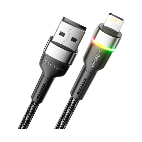 Дата кабель USB 2.0 AM to Lightning 2.0m 2.4A LED black Essager (EXCL-XCDA01) – Essager (вид 1)