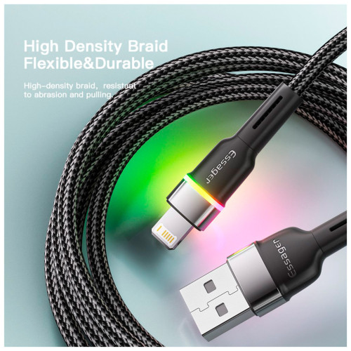 Дата кабель USB 2.0 AM to Lightning 2.0m 2.4A LED black Essager (EXCL-XCDA01) – Essager (вид 2)