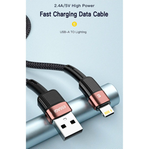 Дата кабель USB 2.0 AM to Lightning 2.0m 2.4A black Essager (EXCL-XCA01) – Essager (вид 2)