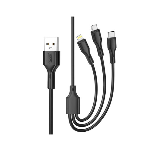 Дата кабель USB 2.0 AM to Lightning + Micro 5P + USB-C 3A black XO (CB-23U3-BK) – XO