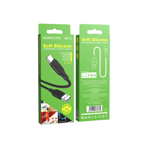 Дата кабель USB 2.0 AM to USB-C 1.0m 3A silicone BX42 black BOROFONE (6931474736765) – BOROFONE (вид 2)