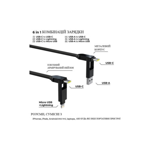 Дата кабель 6in1 inCharge XL 0.3m black Rolling Square (XLS01R) – Rolling Square (вид 2)