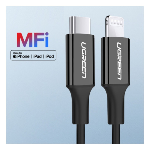 Дата кабель USB-C to Lightning 1.0m US1713A Nickel Plating ABS Shell Black Ugreen (60751) – UGREEN (вид 1)