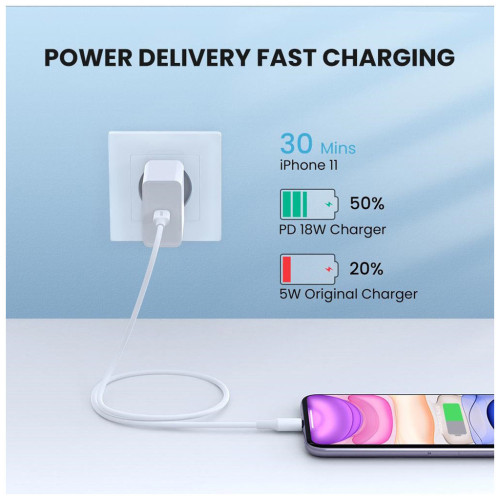 Дата кабель USB-C to Lightning 2.0m US1713A Nickel Plating ABS Shell White Ugreen (60749) – UGREEN (вид 1)