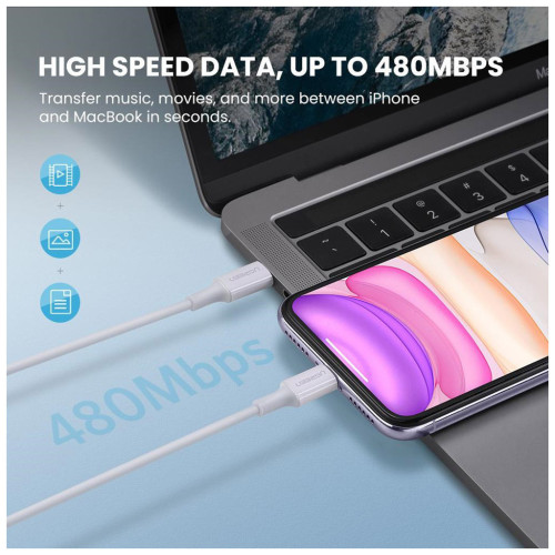 Дата кабель USB-C to Lightning 2.0m US1713A Nickel Plating ABS Shell White Ugreen (60749) – UGREEN (вид 2)