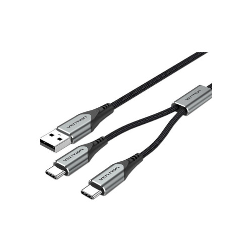 Дата кабель USB 2.0 AM to 2хUSB-C M 1.0m 2.4А 480Mbps Aluminum VENTION (CQOHF) – Vention