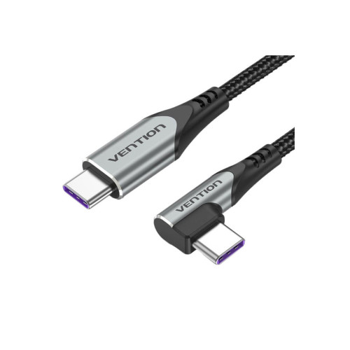 Дата кабель USB-C to USB-C 0.5m USB2.0 60W (20V/3A) angle 90° Gray Aluminum Alloy VENTION (TRAHD) – Vention