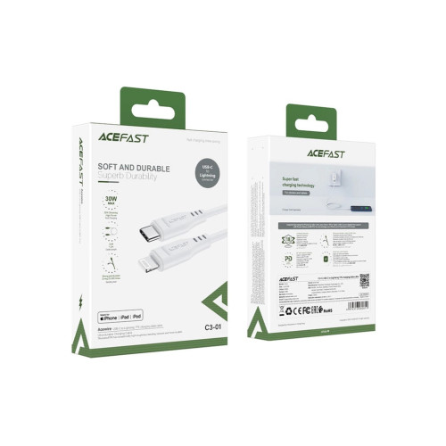 Дата кабель USB-C to Lightning 1.2m 3.0A TPE C3-01 White Acefast (6974316280811) – Acefast (вид 2)