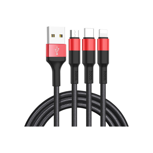 Дата кабель USB 2.0 AM to Lightning + Micro 5P + USB-C 1.0m Xpress one X26 black+red HOCO (6957531080282) – HOCO