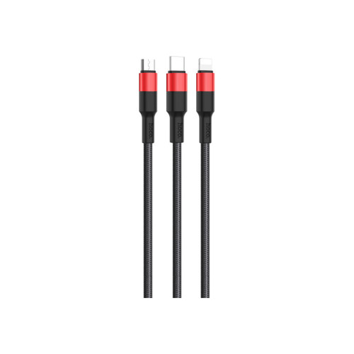 Дата кабель USB 2.0 AM to Lightning + Micro 5P + USB-C 1.0m Xpress one X26 black+red HOCO (6957531080282) – HOCO (вид 1)