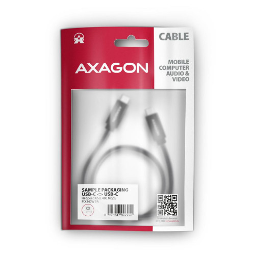 Дата кабель USB-C to USB-C 1.0m USB 2.0 PD 240W 5A black AXAGON (BUCM2-CM10AB) – AXAGON (вид 1)
