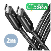 Дата кабель USB-C to USB-C 2.0m USB 2.0 PD 240W 5A black AXAGON (BUCM2-CM20AB)